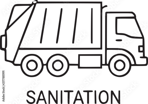 A sanitation truck driving down a city street for waste management