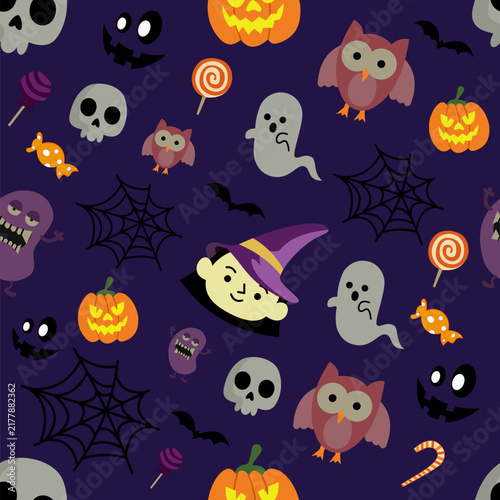Halloween seamless pattern cartoon style for textile prints wallpaper