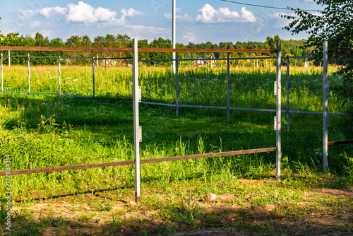 Принти на полотні New metal fence construction on a vacant rural land plot prepared for a private