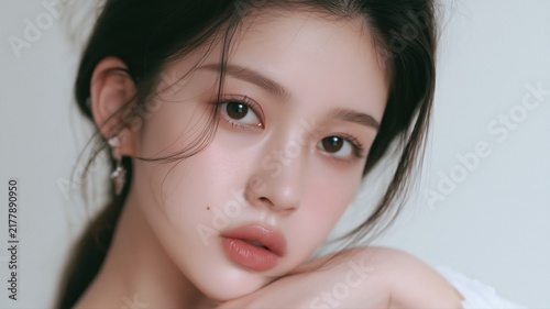 Fototapeta 美しい女性の顔のアップ。スキンケアや美容関連のシーンに最適な素材。