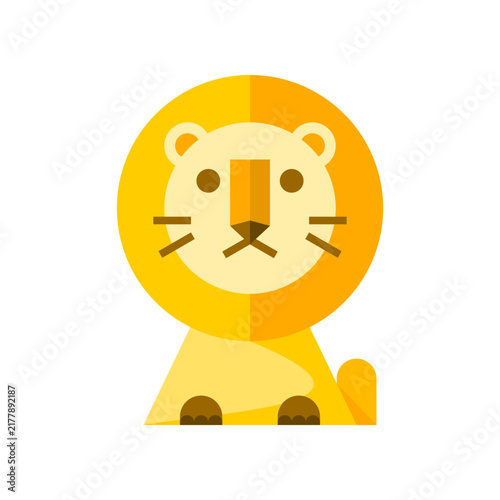 Yellow cute lion sitting cartoon icon flat vector design