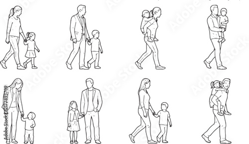 Parent and Child Family Architectural Scale Figures Vector Template in Natural Poses
