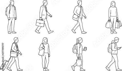 Everyday Commuters and Pedestrians Architectural Scale Figures Vector Template