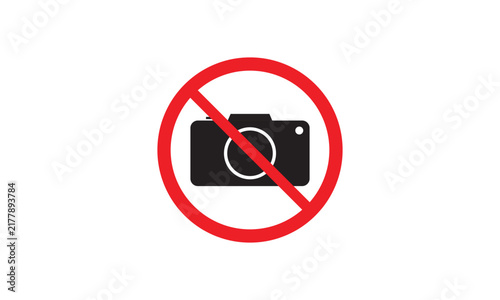 No photography allowed sign with black camera.