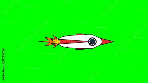 Animated Cartoon Space Rocket Flying Through Space Loop With Green Screen Background For Digital Video Production and Motion Graphics