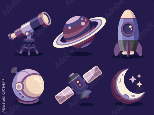 Space and Astronomy Icon Set—Ideal for Kids Education and Science Design