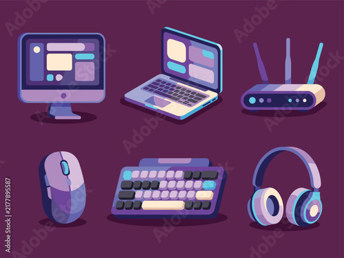 Technology Gadget Icon Set—Ideal for Office and Digital Device Design