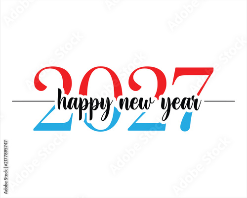 Stylized new year typography with red and blue numerals on white
