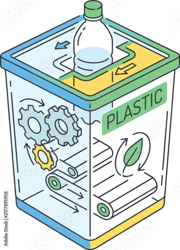 Recycling Bin Graphic of Plastic Waste Processing