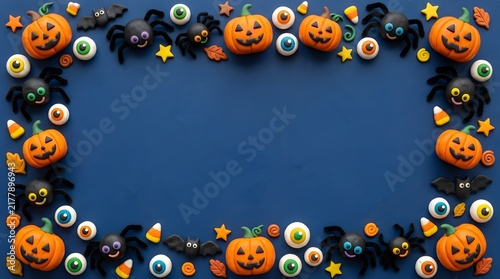 A delightfully spooky and vibrant halloween border featuring jack o' lanterns eerie eyeballs and shadowy bats perfect for festive designs and seasonal celebrations