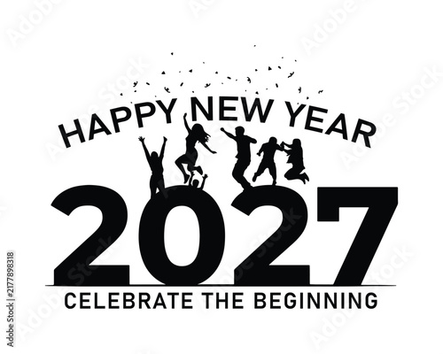 Black silhouette of people celebrating the new year two thousand twenty seven
