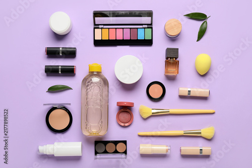 Fotografía Beauty and skincare routine makeup products and cosmetic tools arranged on a pur