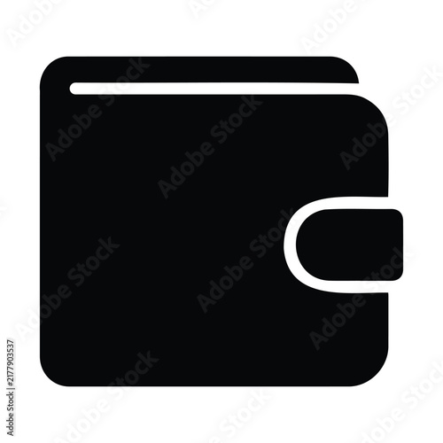 Black minimalist wallet icon on white background symbolizing digital money and payment.