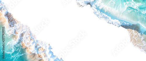Canvas Print Top down view of beautiful turquoise ocean wave crashing on beach isolated on tr