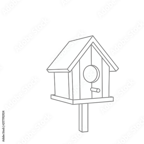 Simple Line Drawing of a Birdhouse on a Post