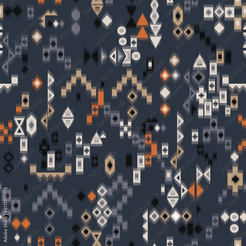 Fototapeta premium Seamless Ikat Pattern on Navy Background for Textile Design
