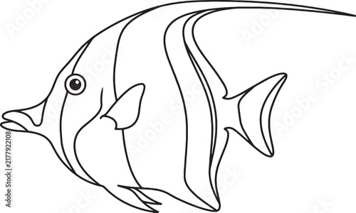 Minimalist black and white line art Moorish idol fish