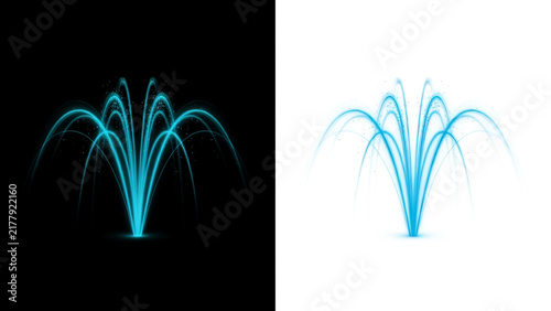Glowing blue light fountain effect on both black and white backgrounds for visual
