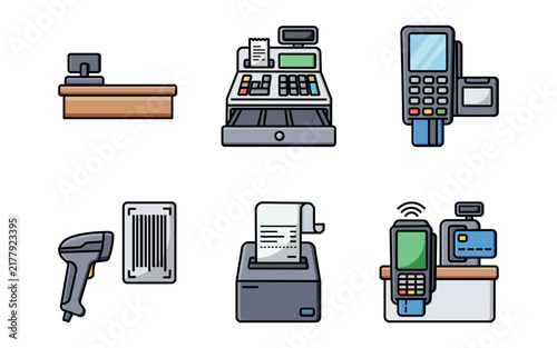 Retail POS and Payment Equipment Vector Icon Set