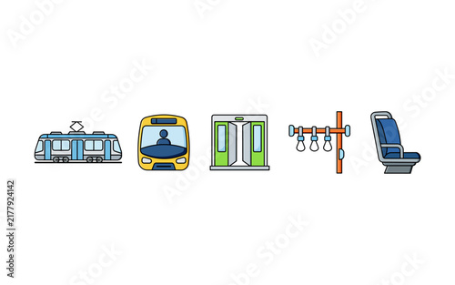 Public Transportation and City Transit Flat Vector Icon Set