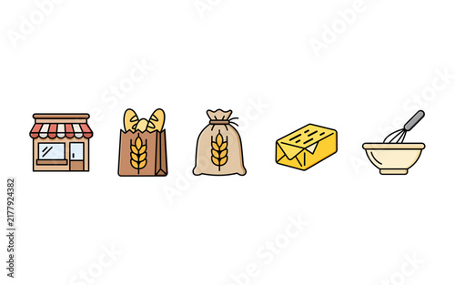 Bakery and Baking Ingredients Icon Set Flat Design