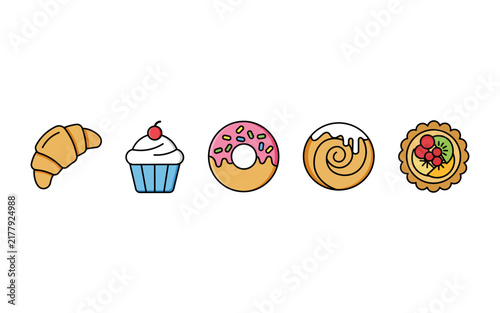 Bakery and pastry icon set isolated on white background