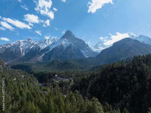 Photography Aerial view of beautiful glacier in high altitude mountains landscape