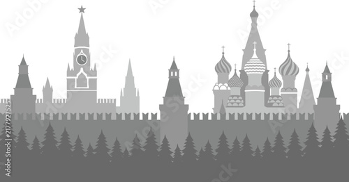 Moscow Kremlin Skyline Silhouette Vector Moscow Landmark Cathedral Architecture Isolated White Background
