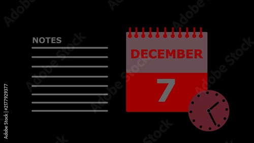 December 7 calendar page with clock and notes date.