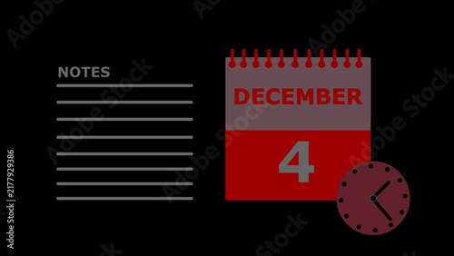 December 4 calendar page with clock and notes date.