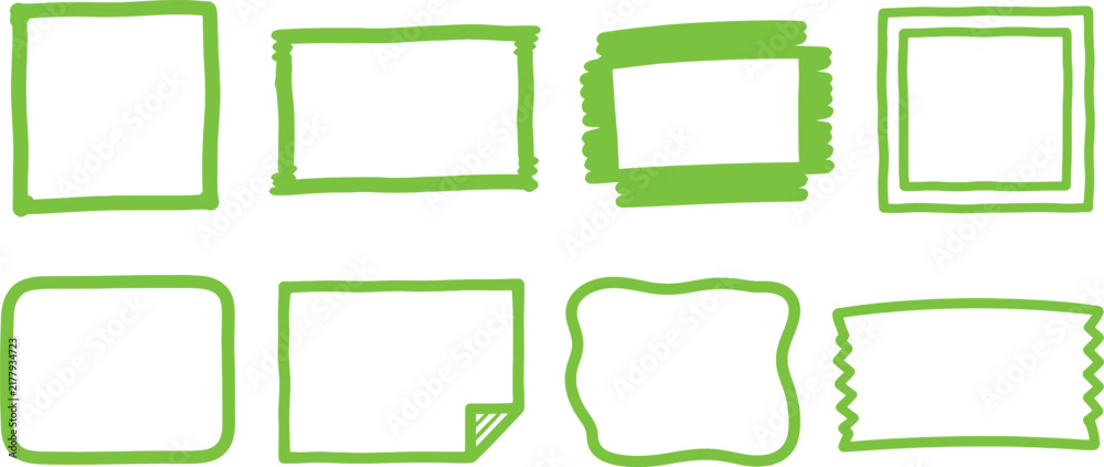 Fototapeta premium Creative Set of Bright Green Hand-Drawn Doodle Frames and Sketchy Borders; Versatile Lime Marker Outlines for Bullet Journaling, Highlighting Notes, and Decorative Graphic Design Projects.