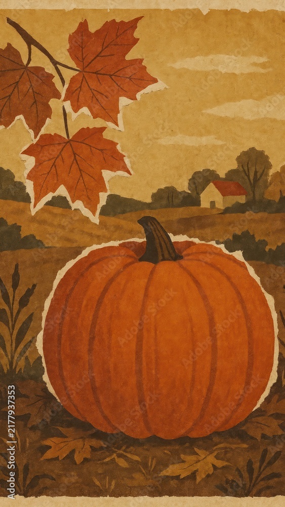 Obraz premium Rustic autumn pumpkin illustration