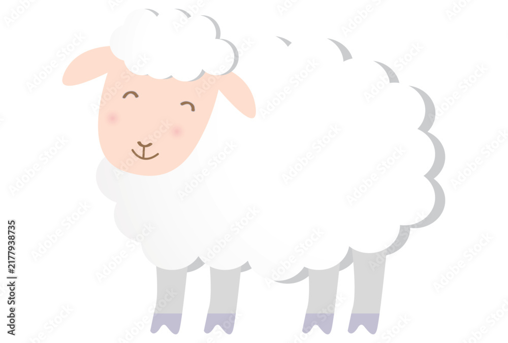 Obraz premium A Cute Fluffy White Sheep Character Illustration
