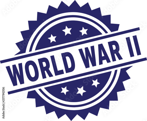 Konstfotografi Vintage Blue World War II Rubber Stamp Vector Icon - Circular Serrated Seal Desi