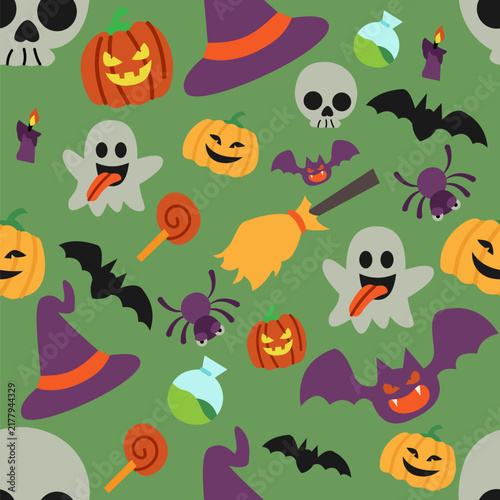 flat cartoon seamless pattern Halloween party