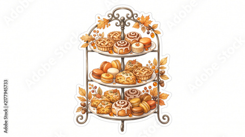 Autumn High Tea 3 Tier Stand Watercolor Clipart
