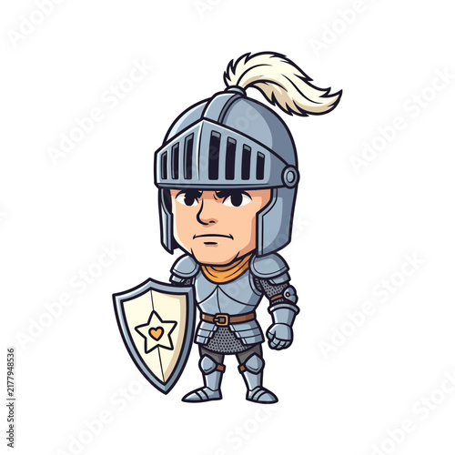 Cartoon caricature of a medieval knight in silver armor.