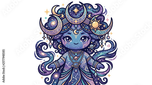 Cosmic goddess character with moon and stars