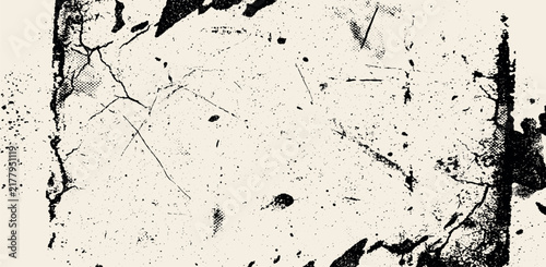 Screen print distress stamp texture with grunge noise, grain, scratches, speckles, rough edges and cracked ink overlay for creating vintage textured backgrounds and graphic effects