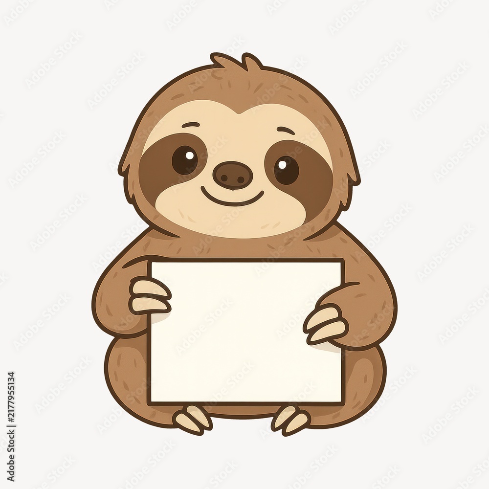 Fototapeta premium Cute sloth holding blank sign.
