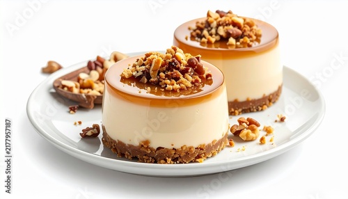 baked creme caramel flan desserts topped with nuts and syrup