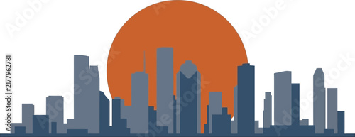 Houston Skyline Silhouette with Orange Sun Graphic Vector