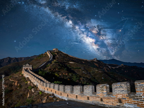 Great Wall of China at night under the Milky Way galaxy