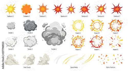 Collection of cartoon explosion and smoke effect vectors for animation and game design