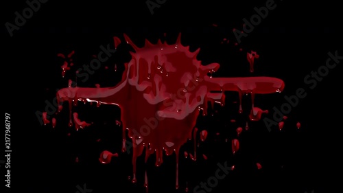 dripping red blood splatter , footage 4k for editing video in black background