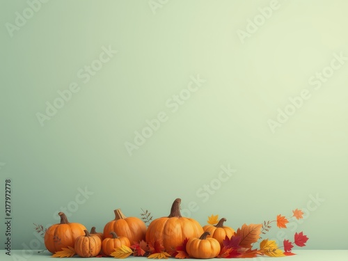 Autumn harvest pumpkins gourds fall decor festive seasonal display with autumn leaves