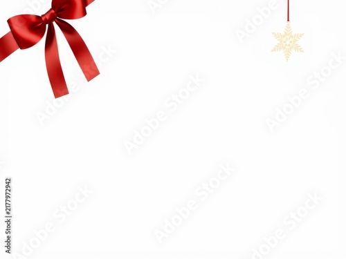 Red ribbon bow and golden snowflake for holiday season design