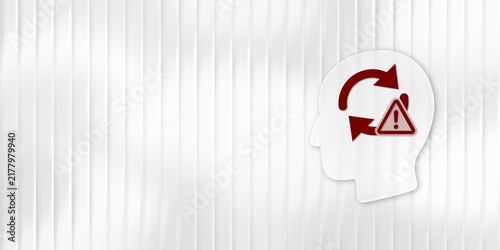Canvastavla Conceptual illustration featuring a human head silhouette with a red recycling rotation symbol and an exclamation warning sign inside, symbolizing mental loops, rumination, or psychological distress