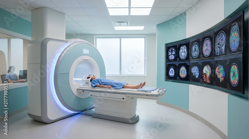 Modern MRI Machine with Brain Scans – Medical Imaging Concept
