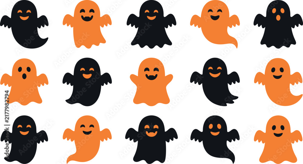 Fototapeta premium Set of cute halloween ghosts with different expressions